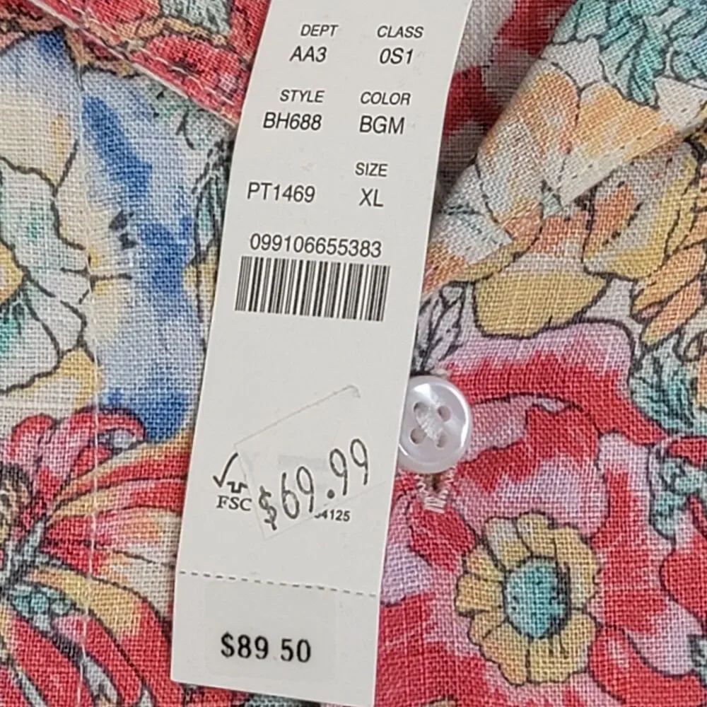 J.Crew Men's XL 100% Linen Floral Camp Shirt NWT Multicolor Button Front Summer